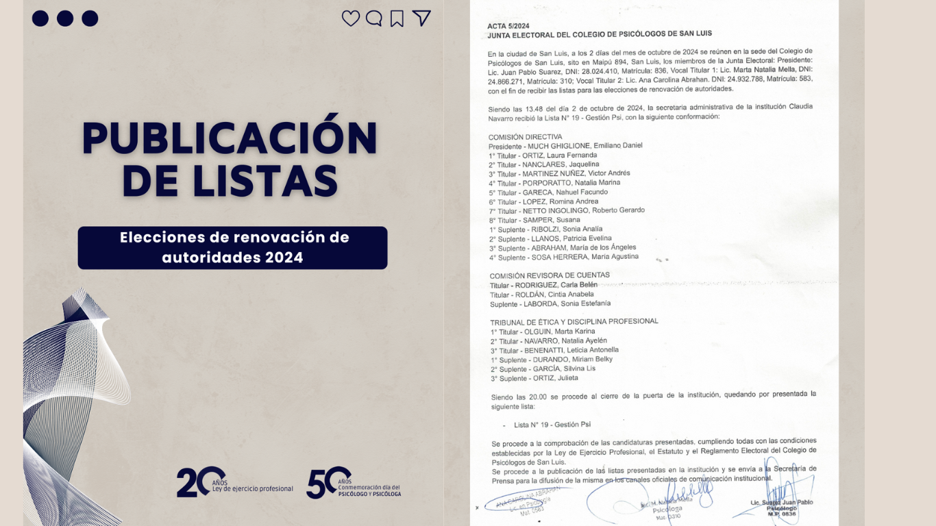 JUNTA ELECTORAL DEL COLEGIO DE PSICÓLOGOS DE SAN LUIS