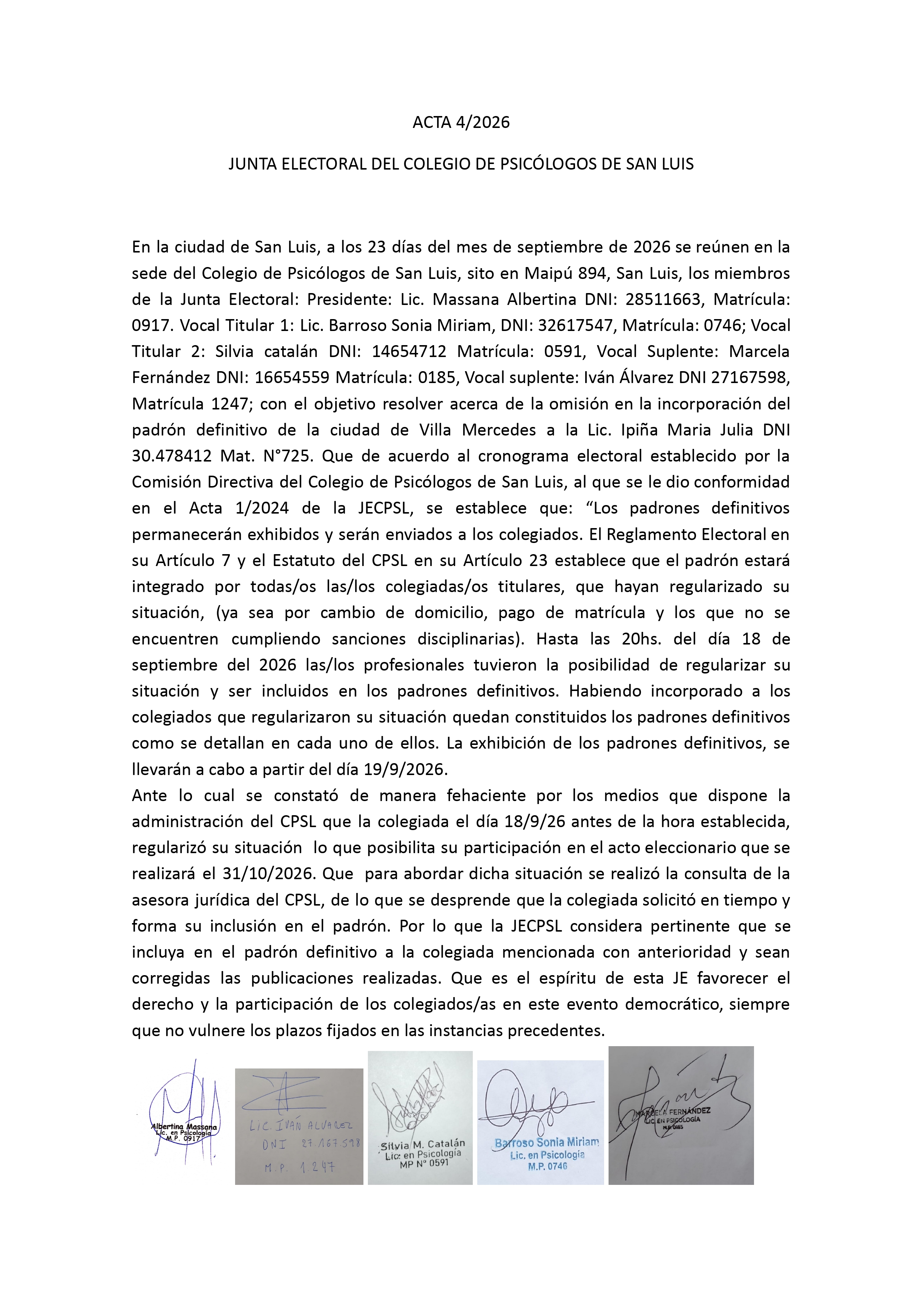 Acta 4 - Junta Electoral