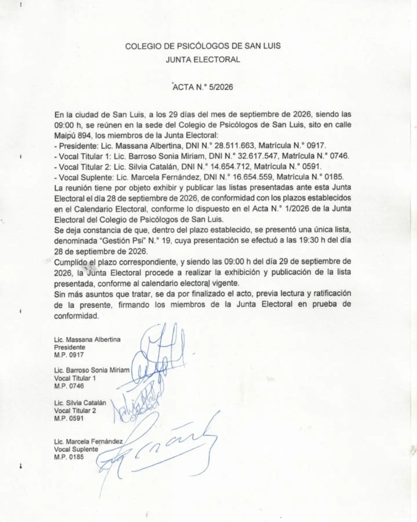 PRESENTACIÓN DE LISTAS